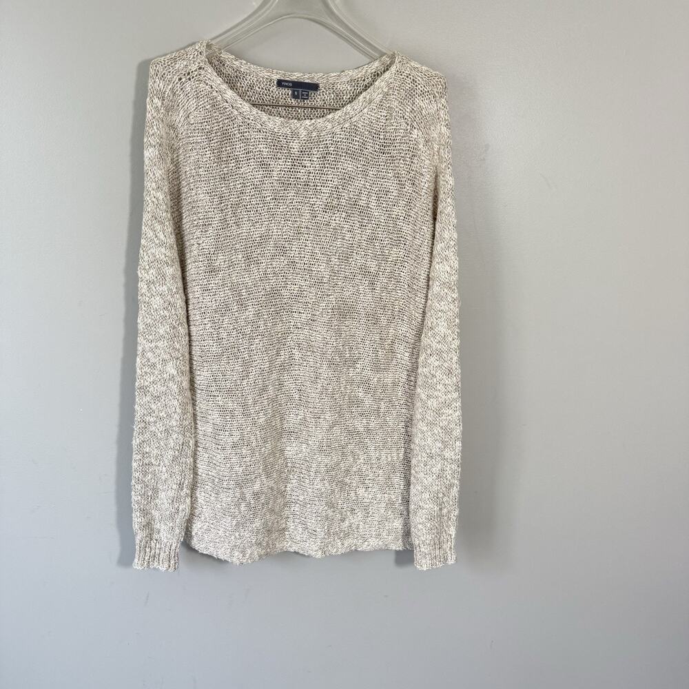Vince Women's Sweater Linen Blend Loose Knit Boat Neck Tan Brown Size S